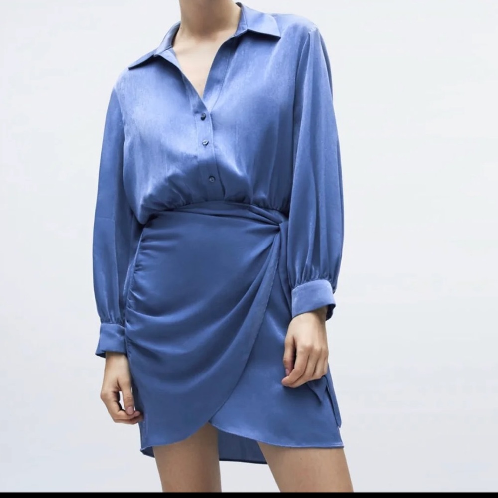 NEW WITH TAGS AUTHENTIC ZARA NEW WOMAN SHORT SATIN DRESS WITH TIE DETAIL